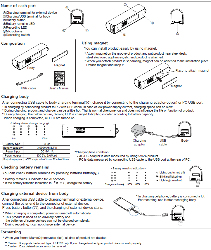 Digital Voice Recorder & Power Bank Manual